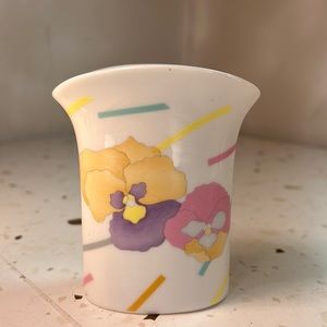 Takashi Floral Japanese Vase - Vintage Pastel Pansies Spring Decor Japan